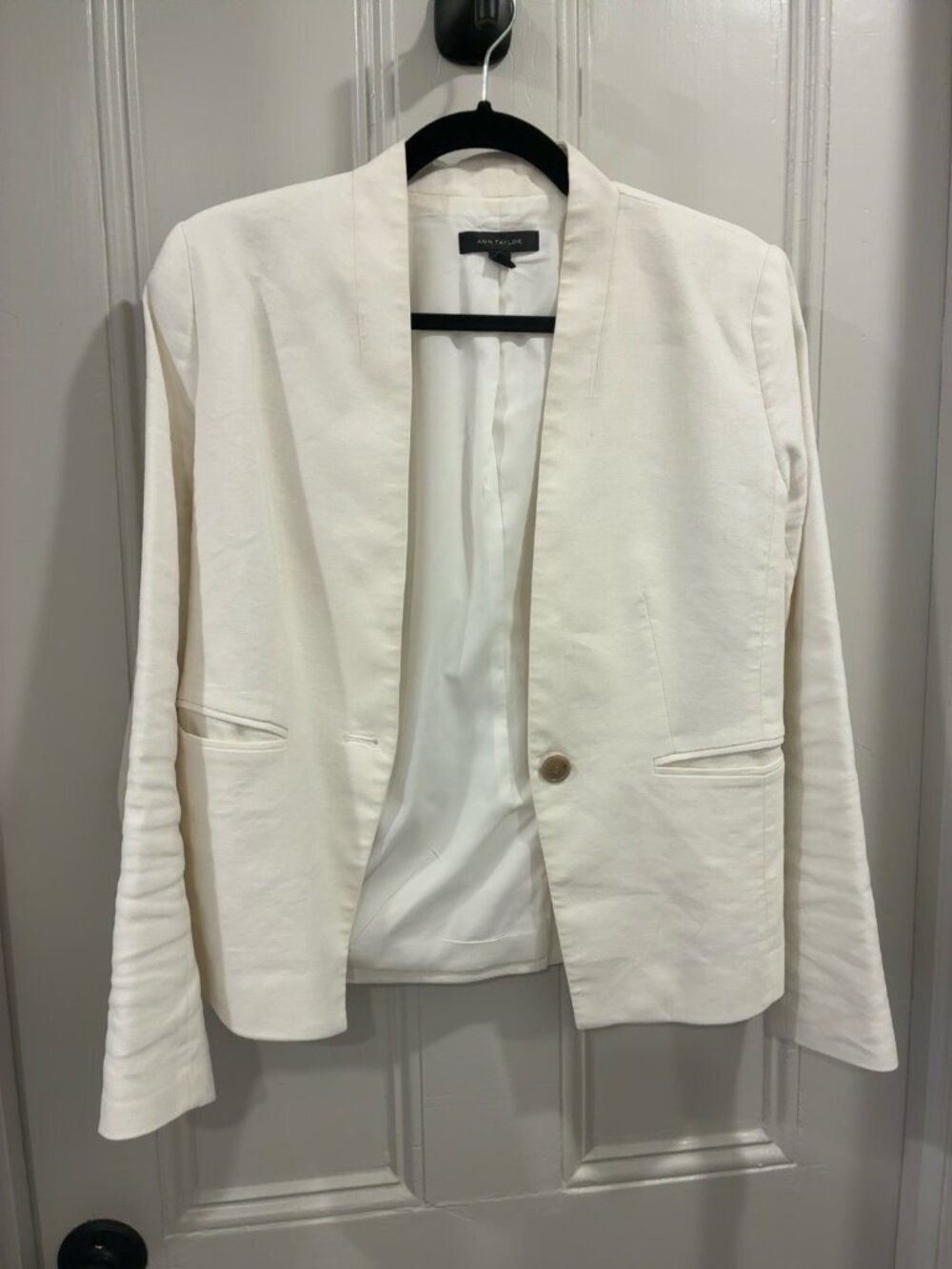 Ann Taylor White Herringbone Linen Blend Blazer | Matching Skirt
